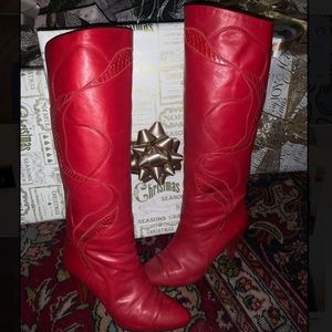 Vintage Red Leather Boots - Made in Italy